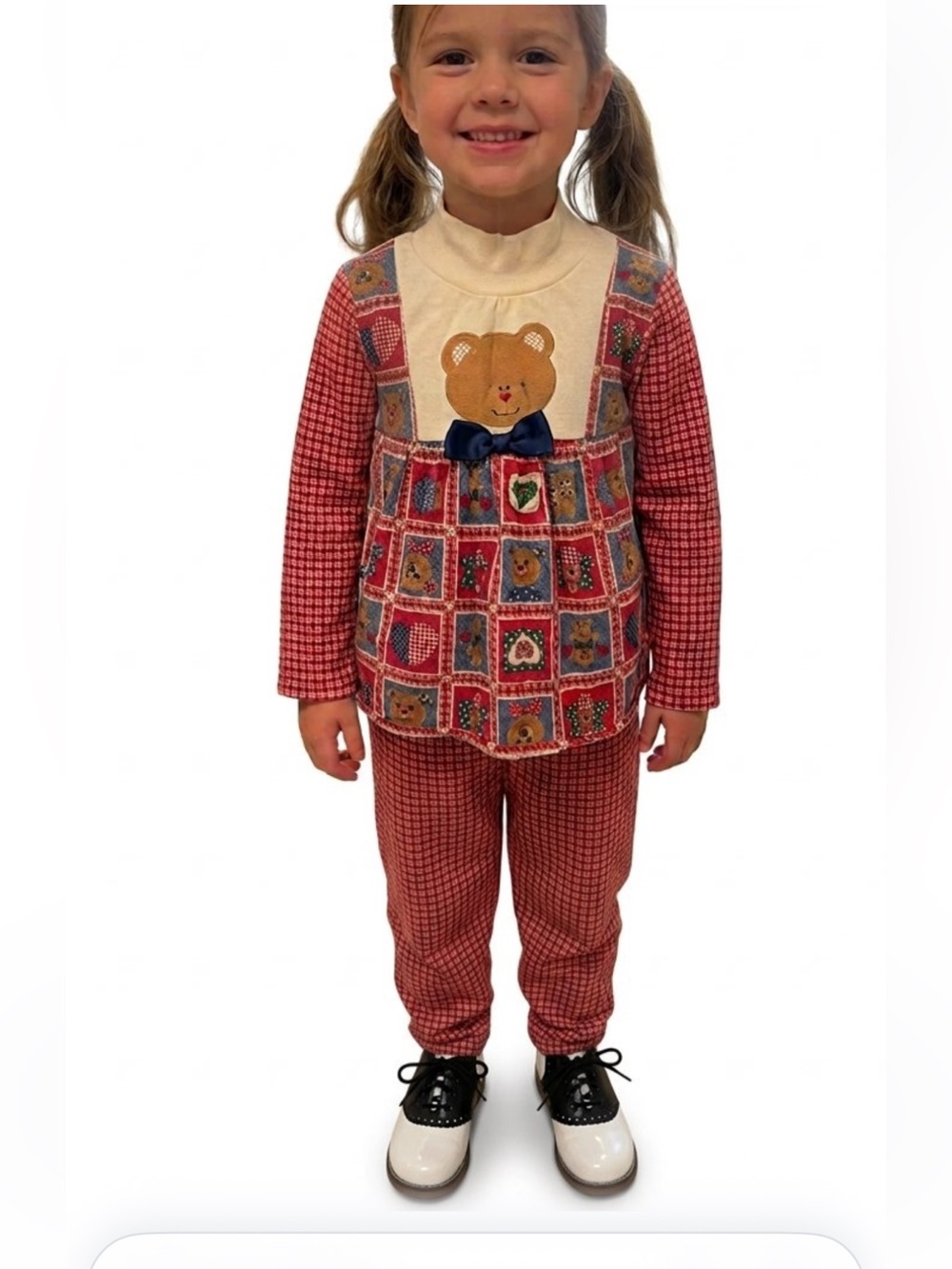 Cat’s Meow vintage Girls' Red Bear Patchwork Top & Pants Matching Set size 5